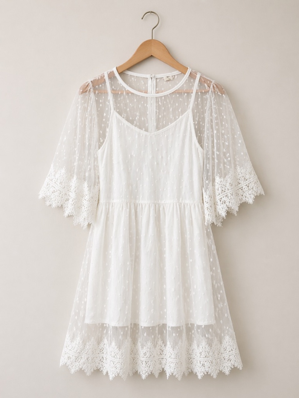 POL Lace Sheer White Dress w/Slip Small NEW
